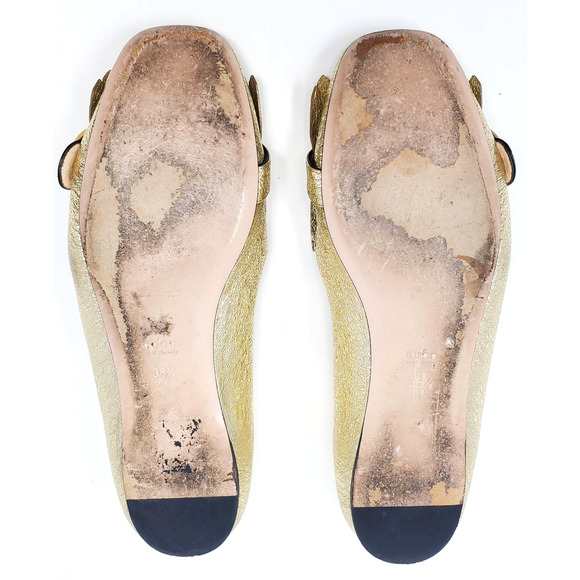 Gucci Shoes GG Marmont GG Logo Gold Metallic Loafers Flats EU 38.5 - Picture 10 of 11